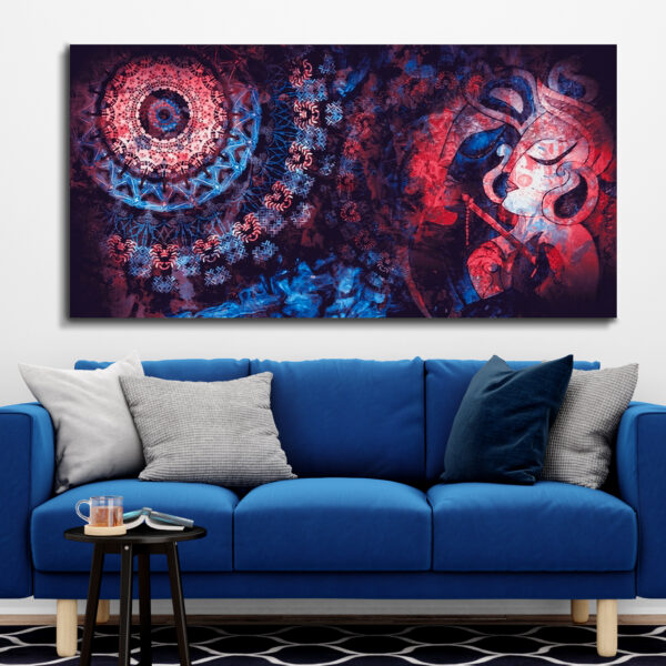 Colorful Mandala: Shree Radha Krishna in Vintage Vedic Design - Canvas Wall Painting