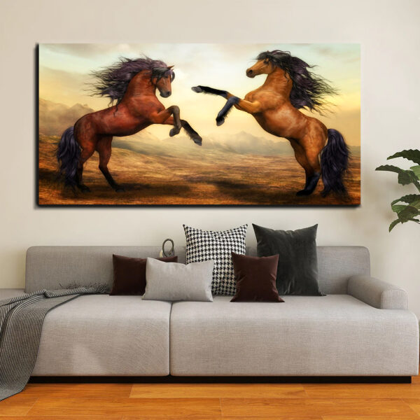 Two Roaring Horses - Canvas Wall Painting