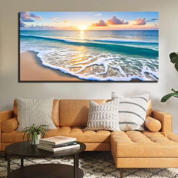 Beach Sunset Sea Waves Canvas Wall Painting
