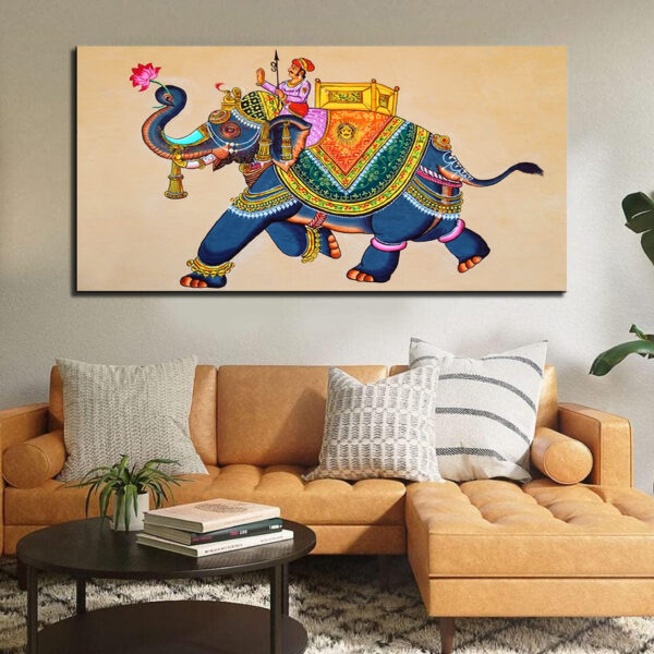 Beautiful Modern Rajasthani Madhubani of Elephant - Canvas Wall Painting
