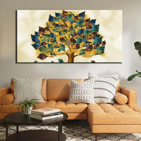 Turquoise Blue Brown Leaves Tree Canvas Wall Painting