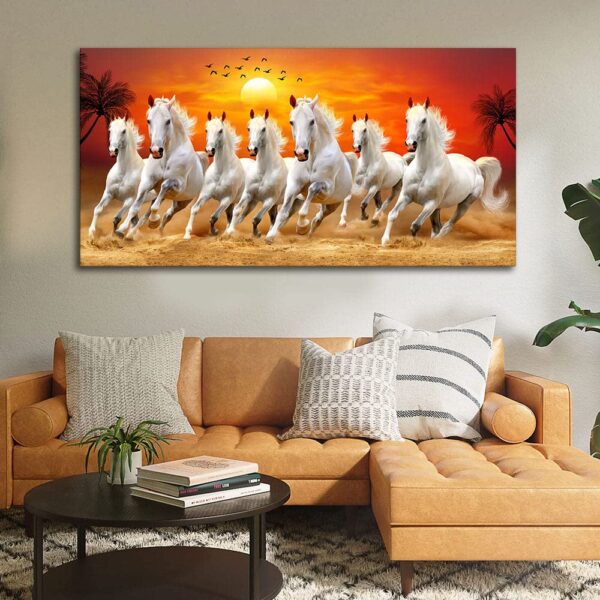 Seven Running Horses at Sunrise Canvas Wall Painting
