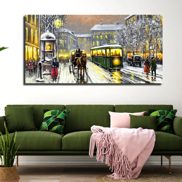 Old City Landscape: Tram on the Street - Canvas Wall Painting