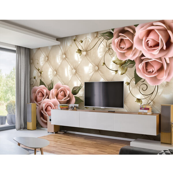 Floral Flower Pink Roses and Green Self-adhesive Vinyl Wallpaper