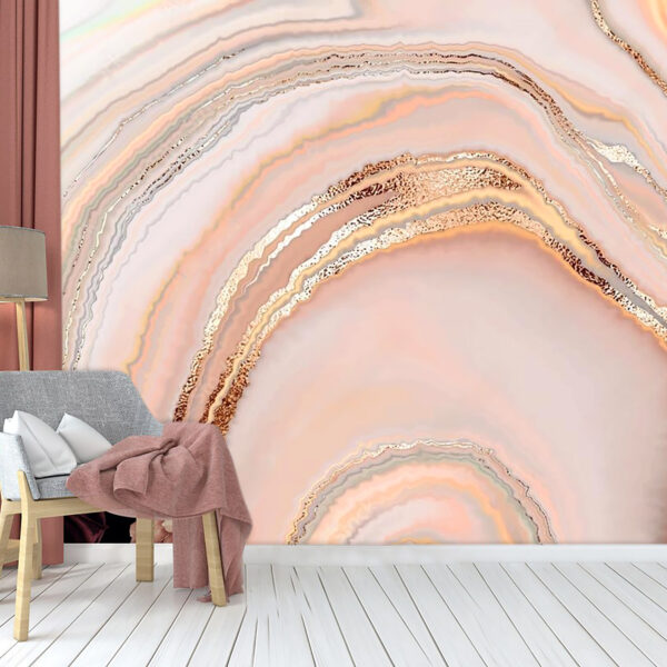 Abstract Pink Marble with Gold Texture Wallpaper Non-Woven Wallpaper
