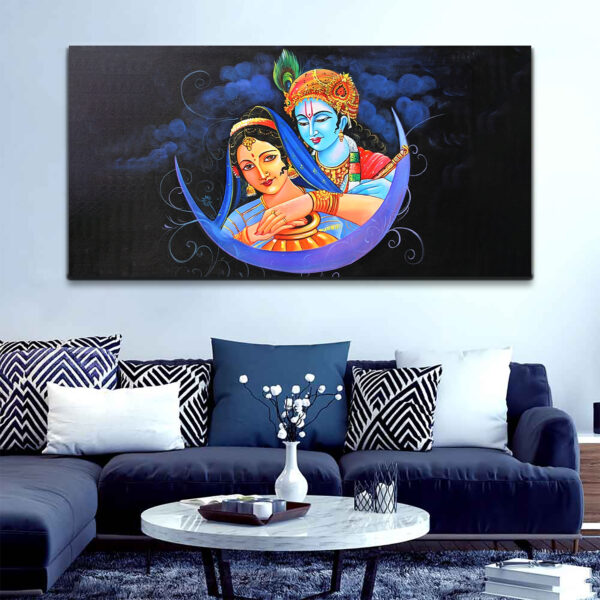 Radha Krishna With moon Beautiful Canvas Wall Painting