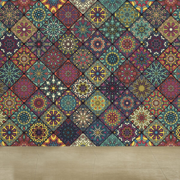 Colorful Vintage Seamless with Mandala Floral Hand Drawn Pattern Wallpaper Non-Woven Wallpaper