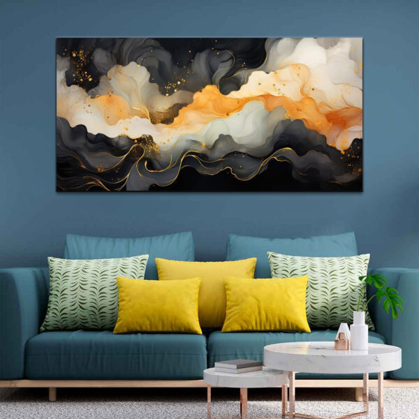 Abstract Black and Gold Marble Watercolor Canvas Wall Painting