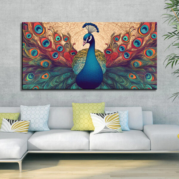 Beautiful Multicoloured Peacock Abstract Modern Art Canvas Wall Painting