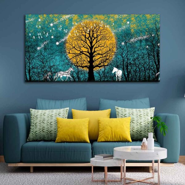 3d Luxurious Abstract White Horses in Forest Canvas Wall Painting