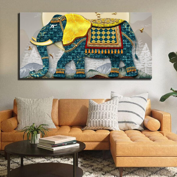European Elephant With Golden Tusks Canvas Wall Painting