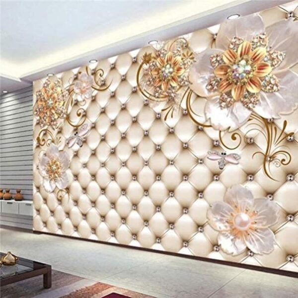 Luxury 3D Diamond Jewelry European Style Crystal Flower Non-Woven Wallpaper