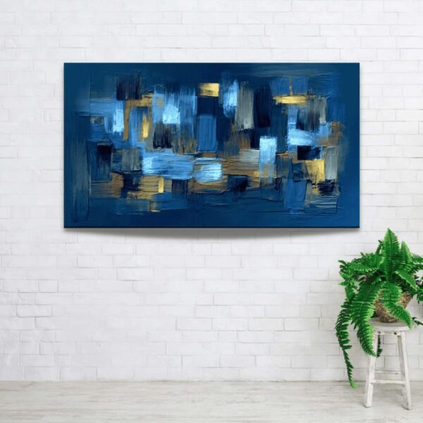 Abstract Blue and Gold Canvas Wall Painting