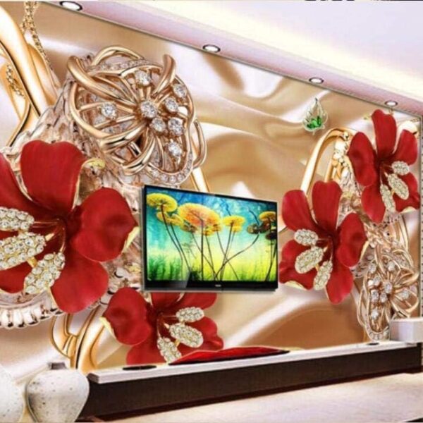 Beautiful 3D Rich Jewelry Designed Flowers Non-Woven Wallpaper