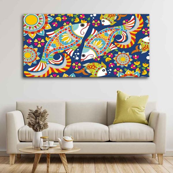 Beautiful Abstract Madhubani Fish Canvas Wall Painting