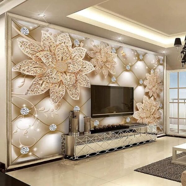 Luxury European Style 3D Diamond Flower Jewelry Non-Woven Wallpaper