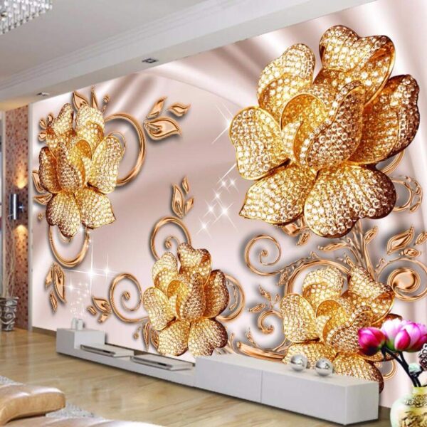 Beautiful Luxury Gold Jewelry Roses HD 3D Non-Woven Wallpaper