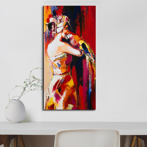 Abstract Portrait Of Woman With A Parrot Canvas Wall Painting