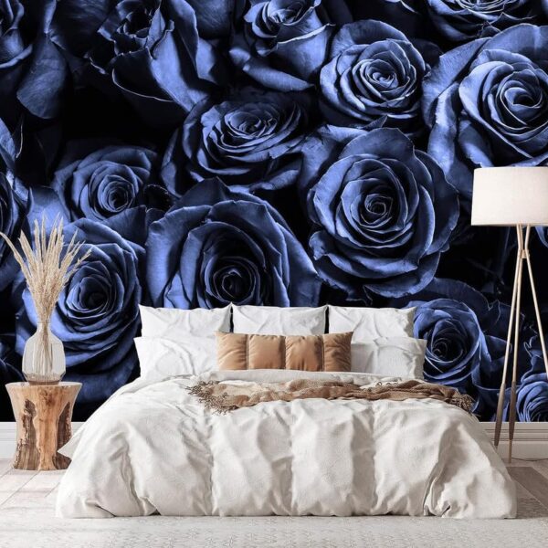 Luxury 3D Blue Rose Flower Self-adhesive Vinyl Wallpaper