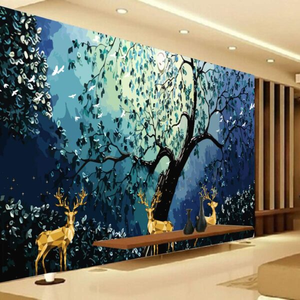 3D Golden Deer Modern Nature Art Non-Woven Wallpaper