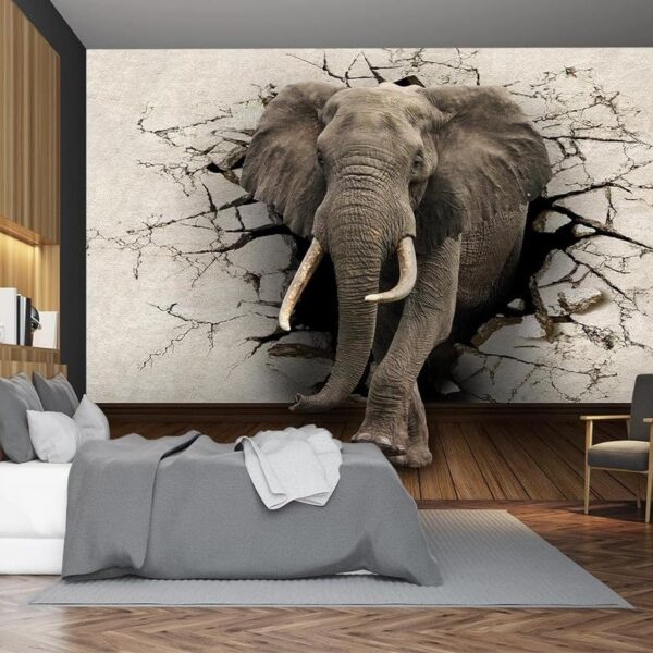 3D Modern Art Realistic Elephant Mural Non-Woven Wallpaper