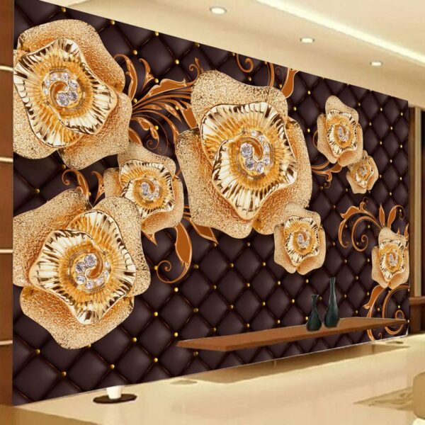 3D Flower Design and Beautiful Wall Brick Background Self-adhesive Vinyl Wallpaper