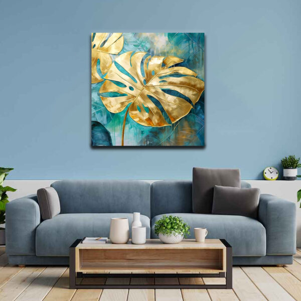 Big Golden Tropical Leaf Canvas Wall Painting