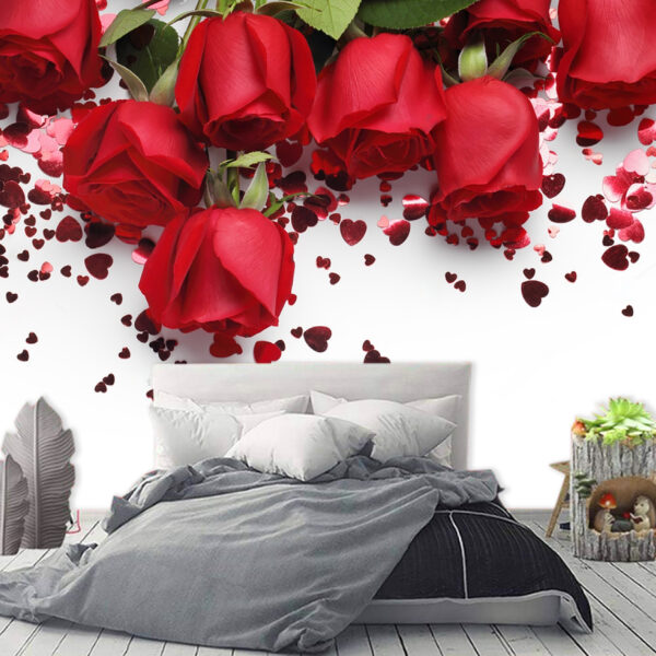 Romantic Red Rose 3D Wall Mural Non-Woven Wallpaper