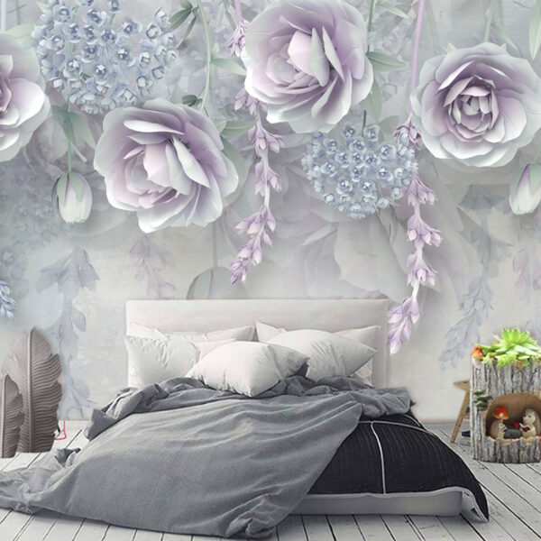 3d Lavender Purple Flower Flower Mural Non-Woven Wallpaper