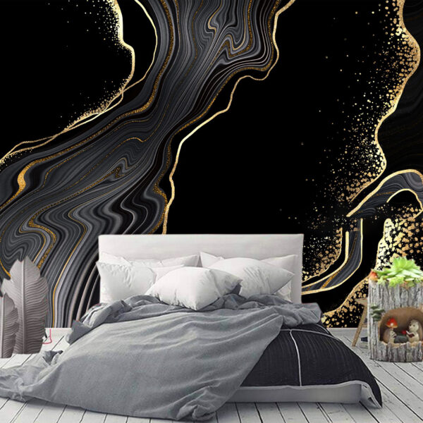 Stylish Black and Gold Marble Non-Woven Wallpaper