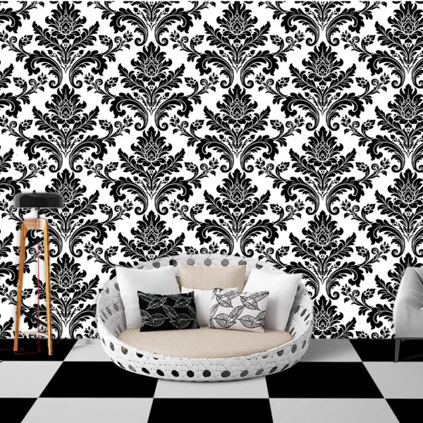 Black Damask Non-Woven Wallpaper