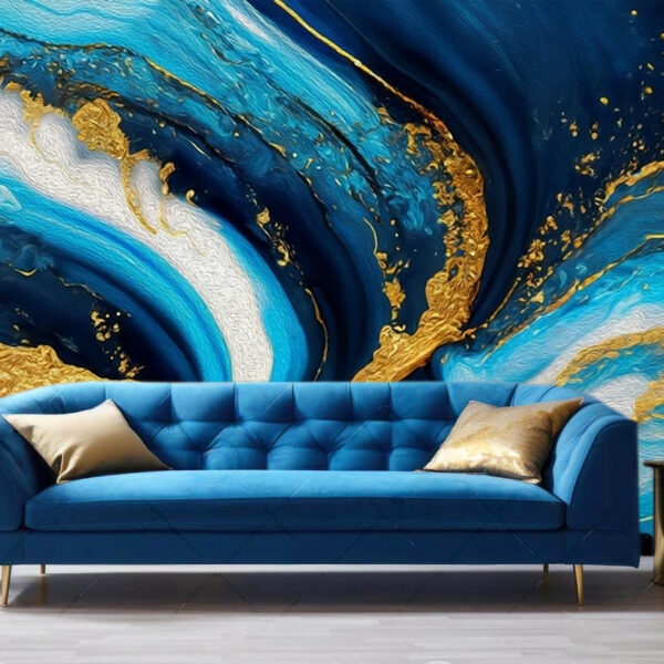 Blue Gold Marble Texture Non-Woven Wallpaper