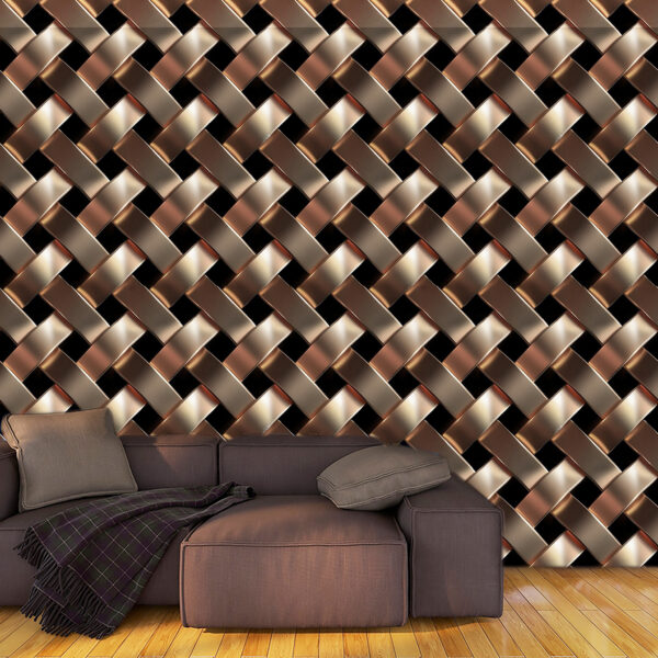 3d Bold Lattice Seamless Pattern Golden Texture Non-Woven Wallpaper