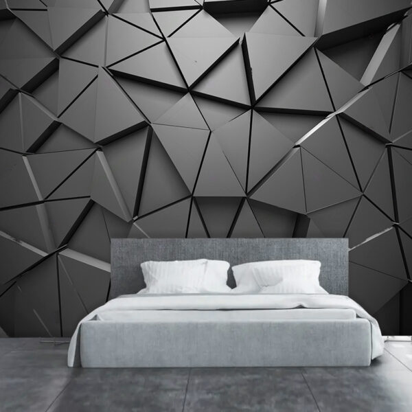 3D Geometric Abstract Black Triangle Background Wall Mural Self-adhesive Vinyl Wallpaper