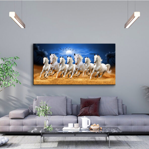 Seven Running Horses at Night Canvas Wall Painting