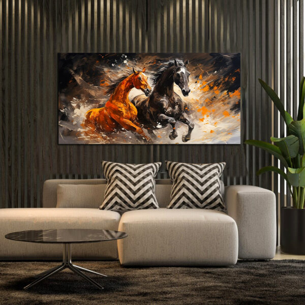 Colorful Two Running Horses Abstract Art Canvas Wall Painting