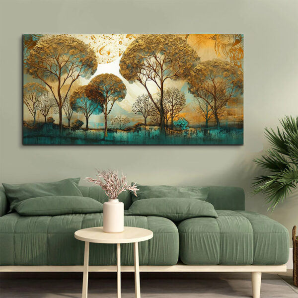 Abstract Gold and Blue Tree Landscape Canvas Wall Painting