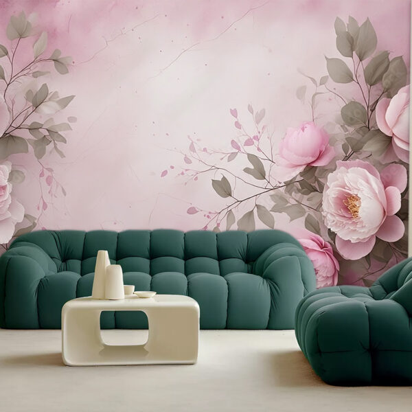 Pink Background Vintage Elegant Antique Rose Non-Woven Wallpaper