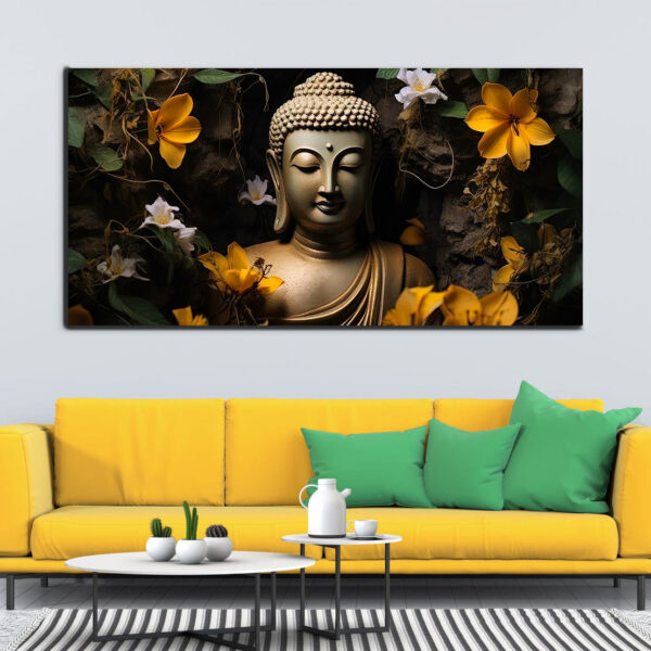 Meditating Buddha Flower Canvas Wall Painting