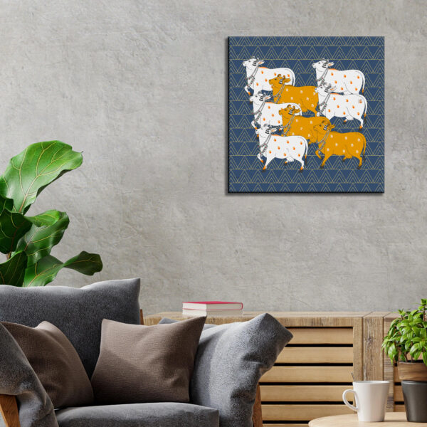 Pichwai Cow Orange White Canvas Wall Painting