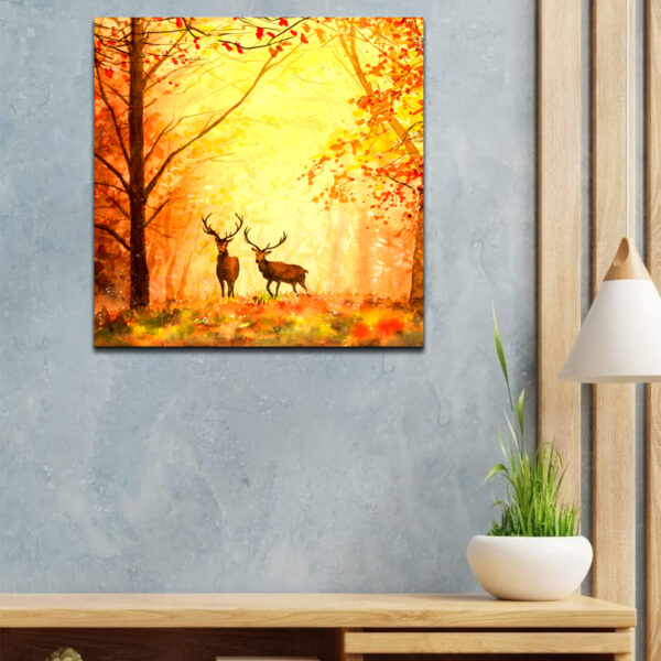 Deer Couple In Autumn Forest Painting Style Modern Canvas Wall Painting