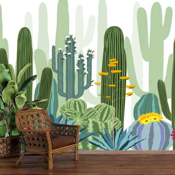 Pattern with Wild Cactus Forest Floral Wallpaper Non-Woven Wallpaper