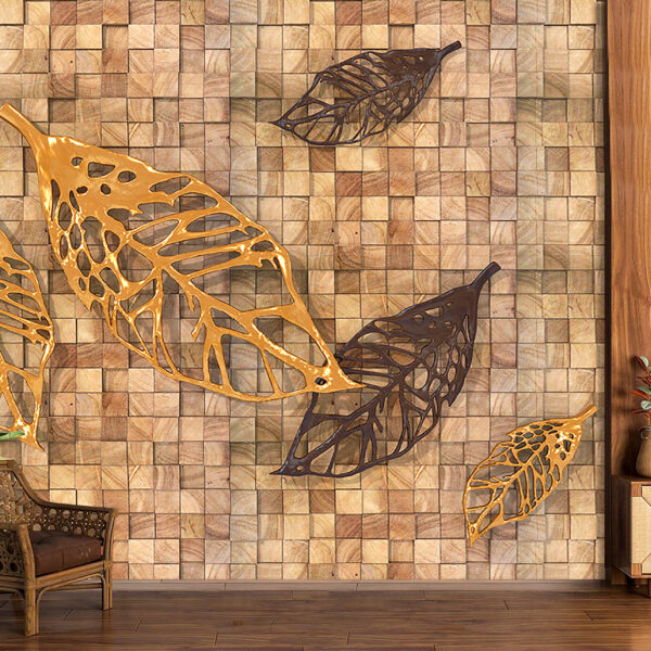Gold and Black Leaves on a Tile Surface Self-adhesive Vinyl Wallpaper
