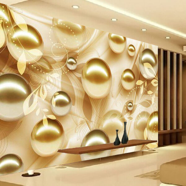 3D Gold Pearls Ball Floral Jewelry HD View Self-adhesive Vinyl Wallpaper