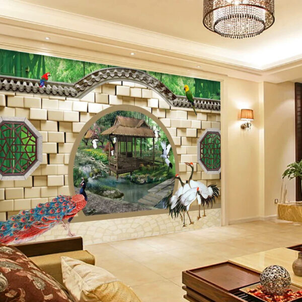 3D Animal Hall Scenery View Self-adhesive Vinyl Wallpaper