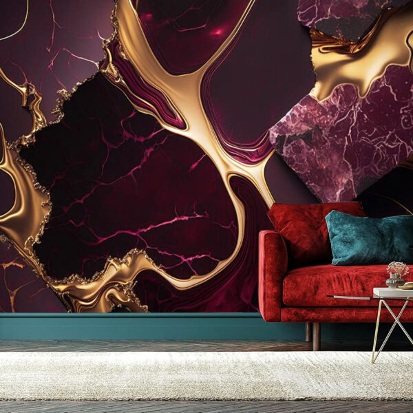 Luxury Purple and Yellow Marble Melting Non-Woven Wallpaper