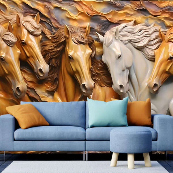 3D Horse Stone Carving Wall Mural Textured Non-Woven Wallpaper