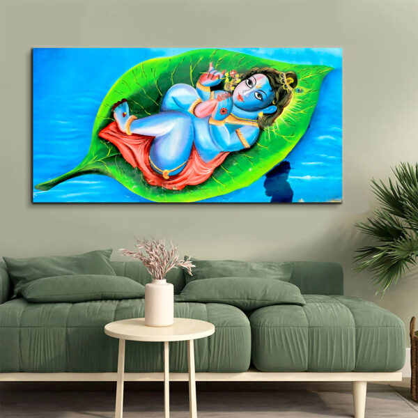 Lord Krishna on Beautiful Leaf Canvas Wall Painting
