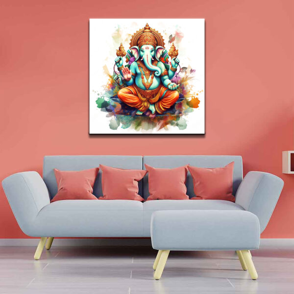 Lord Ganesha Watercolor Painting Canvas Wall Painting