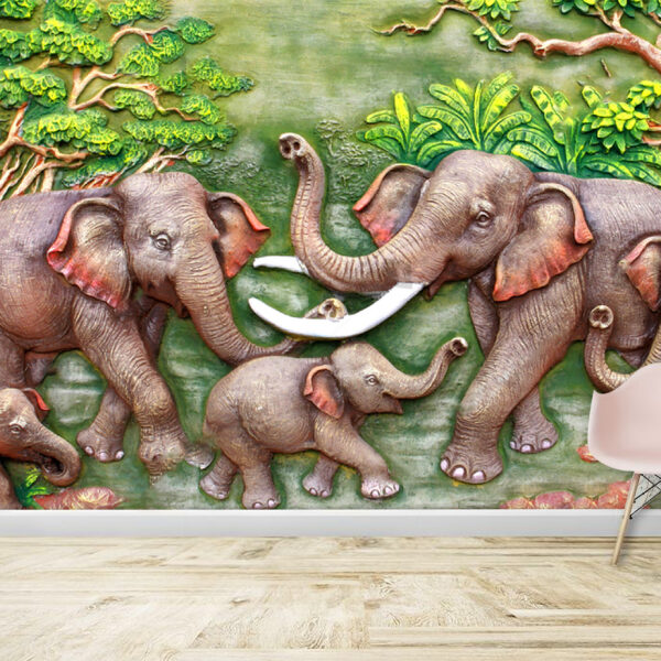 3D Wallpaper Elephant Animal Wall Mural Art Scenery View Self-adhesive Vinyl Wallpaper